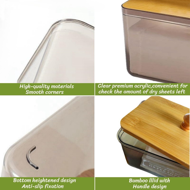 Dryer Sheet Holder with Bamboo Lid,Acrylic Laundry Clear Dryer Sheets