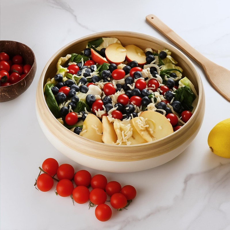 Jungle Culture® Large Bamboo Fruit Bowl 30cm – Natural Wooden