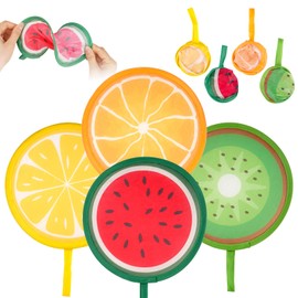 Foldable Hand Fan Set, 4 Pieces Round Fans, Portable Pop-Up Fans with Fruit Pattern, Summer Fruit Fans for Cooling, Wedding and Home Decoration, Festival Party