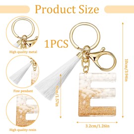 ORUZA Alphabet Initial Letter Keychain, White Gold Foil Initial Letter Keyring with Sequins Resin Alphabet Key Ring for Women Wallet Purses (E)