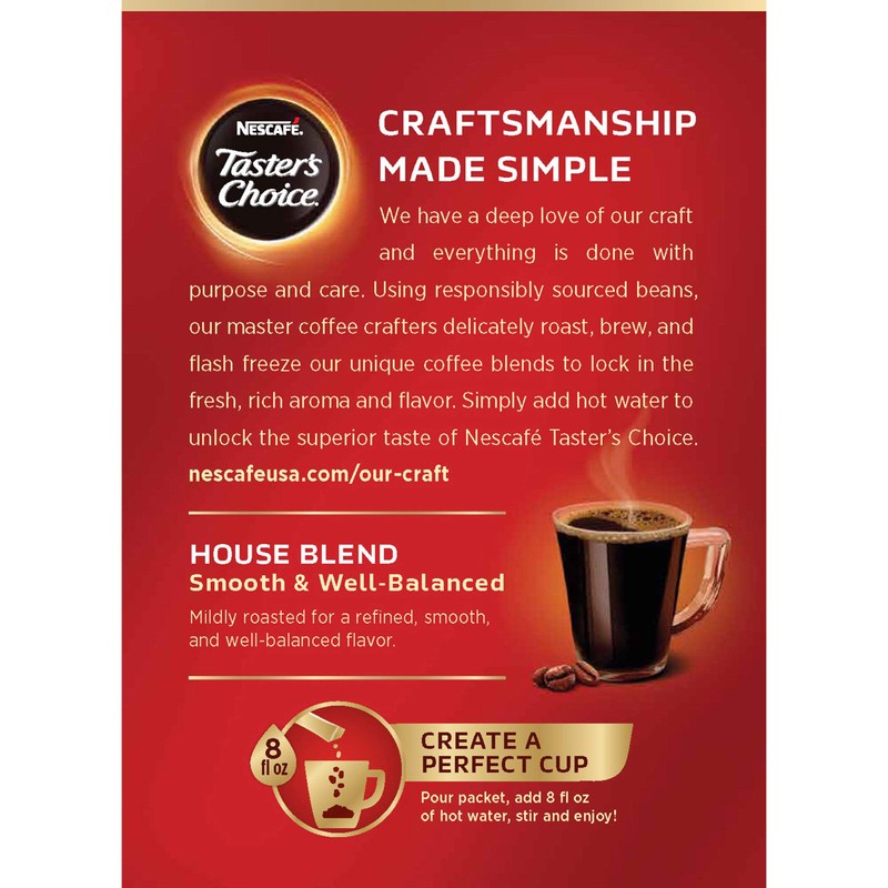 Nescafe Taster's Choice, House Blend Instant Coffee Single Serve Sticks,