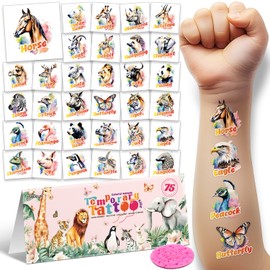 75 PCS Summer Temporary Tattoos for Kids Precut Individually Wrapped Wildlife Set for Girls & Boys, 5-Day Waterproof Swimming Beach Pool, Tropical Animals, Party Favors Teacher Rewards
