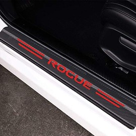MAXDOOL 4Pcs for Rogue Door Sill Protector Reflective 4D Carbon Fiber Sticker Decoration Door Entry Guard Door Sill Scuff Plate Stickers Accessories for Nissan Rogue (Red)