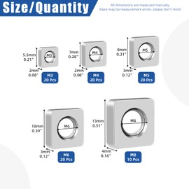 Glarks 90pcs Carbon Steel Square Nut Set M3 M4 M5 M6 M8 Square Thin Nut Square Machine Screws Nut Metric Coarse Thread Assortment Kit