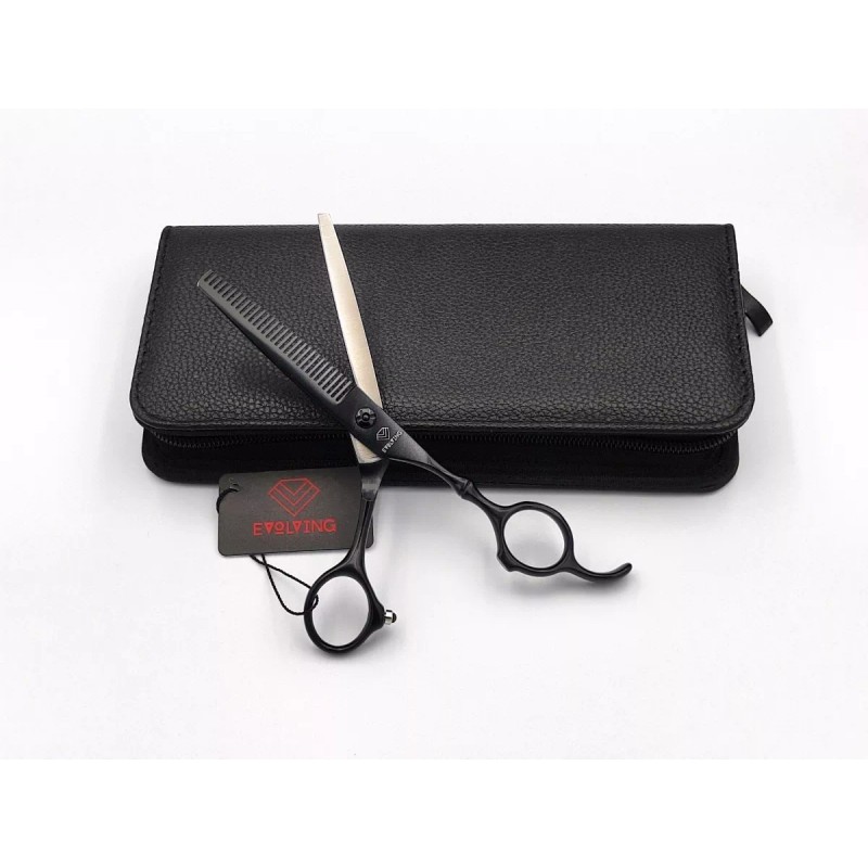 EVOLVING Tijeras Negro Mate Con Peines Al Carbon Barbero Estilista