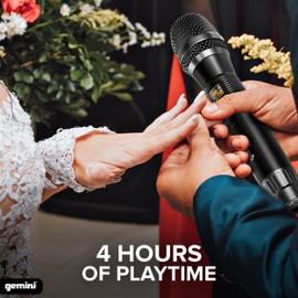 Gemini Wireless Microphone System UHF Handheld Rechargeable Cordless Mic with Receiver for Karaoke Singing DJ Performance PA Speaker Mixer 50M Range Plug Play (GMU-M100)