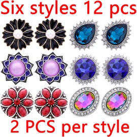 Glntyph 6 Style of 12pcs Rhinestones Snaps Jewelry Charms Ginger Buttons 18/20mm for Interchangeable Snaps Jewelry Making Women DIY Bracelets Necklaces Rings Brooch Accessories (002)exclude the snaps