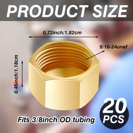 Dunzy 20-Piece 3/8" Brass Compression Cap Stop Valve for Drain Pipe Fittings, Hose Connector, Garden Outdoor Water Pipes, Nozzle Joints