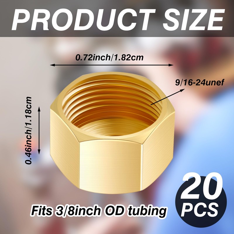 Dunzy 20-Piece 3/8" Brass Compression Cap Stop Valve for Drain