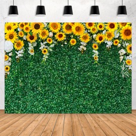 Aperturee 7x5ft Green Leaves Backdrop Greenery Sunflower White Flower Spring Bridal Shower Baby Shower Wedding Outdoorsy Photography Background Birthday Newborn Photo Studio Booth Party Decoration