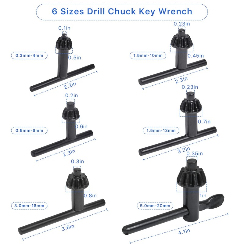 Worldity 6 Sizes Drill Chuck Key Wrench, Heavy Duty Carbon