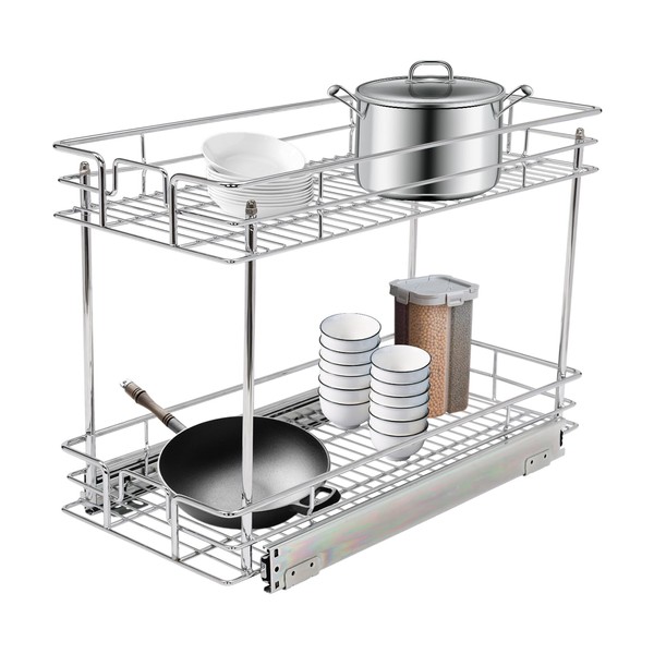 DNYSYSJ 2 Tier Pull-out Cabinet Organizer Rack, 21.5" D Slide