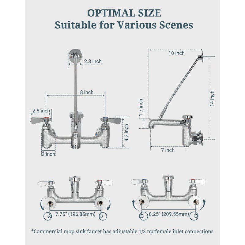 Phivan Commercial Mop Sink Faucet with Vacuum Breaker, Wall Mount