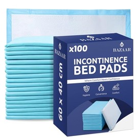 Bazaar 100 x Disposable Incontinence Bed Pads 40 x 60cm – Highly Absorbent Waterproof Bed Sheets for Adults, Elderly, Children & Babies – Bed Wetting Sheets & Bed Protectors for Mattress, Sofa & Chair