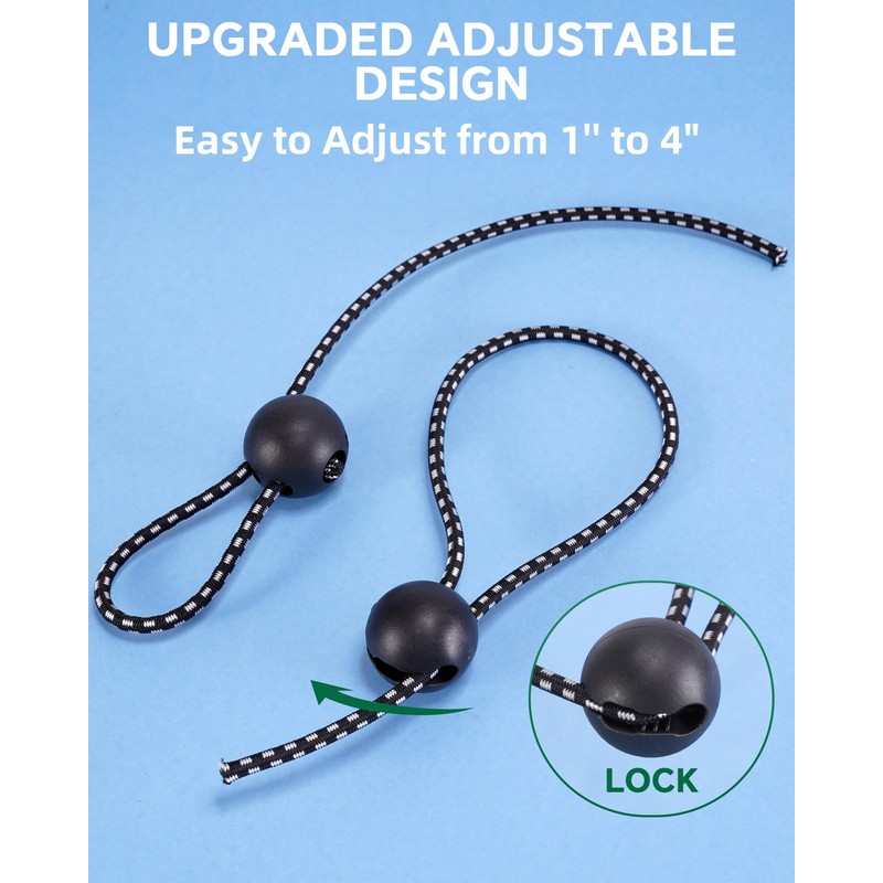 4 Inch Adjustable Ball Bungee Cords, Easy to Adjust from