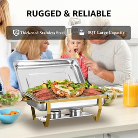 WYUEEEE Chafing Dishes for Buffet, 2 Pack, 8QT Stainless Steel Chafing Dishes Buffett Set [Elegant Gold and Silver Colors] Food Warmers for Parties Weddings Catering and Dinners