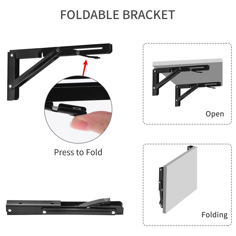 YUMORE Folding Shelf Brackets, 10 Inch Heavy Duty Collapsible Shelf