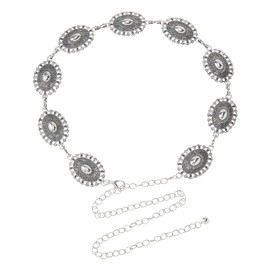Hobbspring Metall Bund 64.6cm Western Cowgirl Taillengliedergürtel Verstellbarer Ovaler Gürtel Aus Legierung Antiker Silberbund Boho Kettengürtel Für Kleider Jeans Konzert Outfit