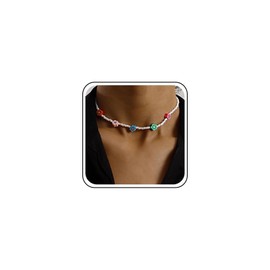 Cimenexe Bohème Regenbogen Blume Choker Halskette Weiß Reis Perle Kragen Halskette Acryl Blume Samen Perle Halskette Bunte Blume Kette Halskette Schmuck Für Frauen