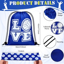 Yinder 4 Pcs Volleyball Accessories Include Volleyball Knee Pads Volleyball Arm Sleeves Volleyball Drawstring Bag Volleyball Softball Headbands for Women Volleyball Training Dance(Large,Blue)