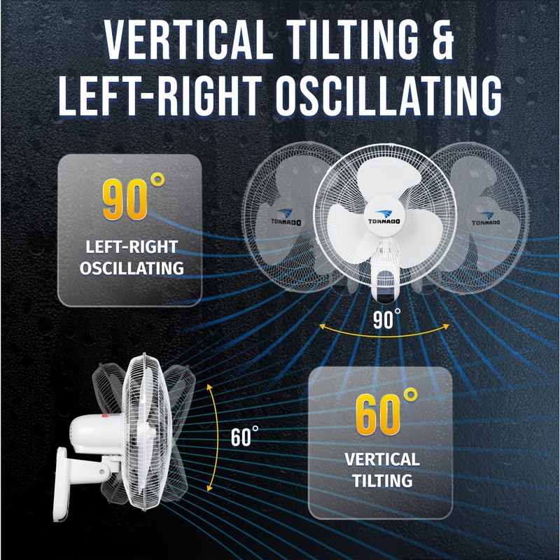 Tornado 2 Pack 16" 3-Speed Oscillating Wall Mount Fan with