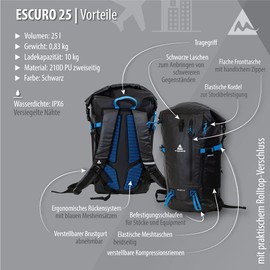 mapuera Escuro Waterproof Rolltop Backpack in Various Sizes (25 L), black
