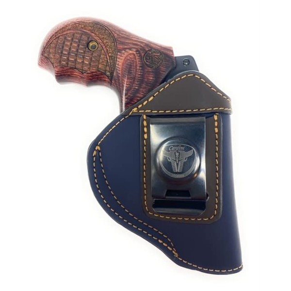 Cardini Leather USA – IWB Blue and Brown Holster - Right Handed - Concealed Carry - for S&W J Frame, S&W Models 442 and 642 Airweight, 637, 638, 640 and Other Snub Nose Revolvers in .38 Special