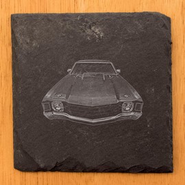 70s Style, Modern Function: 1972 Chevelle Coasters for Car Fans - Square Slate - set of 8