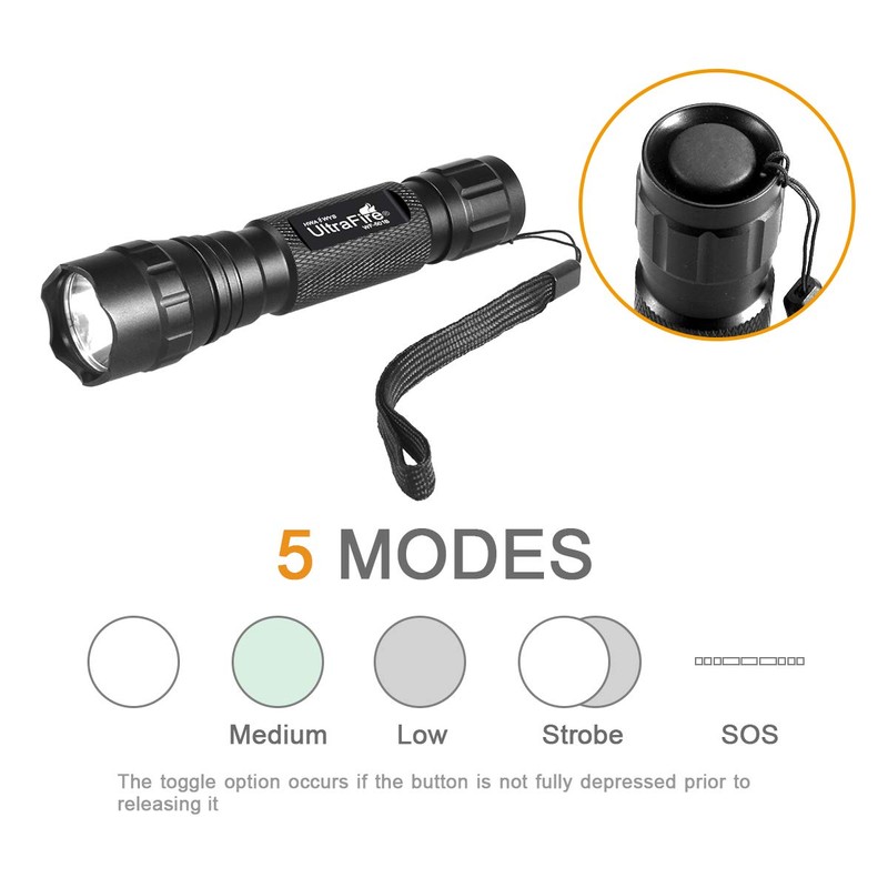 ULTRAFIRE 800 Lumens Tactical Flashlight WF-501B 5 Light Modes Super