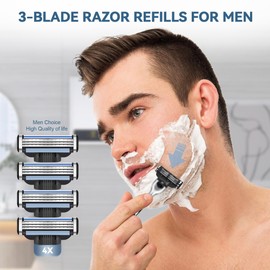 Razor Blade Refills for Men - 24 Count Compatible with Mach3 Razors, Dual Lubrication Blades for a classic smooth shave