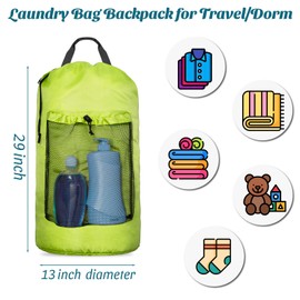 iaodia Laundry Bag Backpack Large Travel Laundry Bag with Mesh Pocket & Adjustable Shoulder Straps Portable Backpack Laundry Bag for College Dorm, Apartment