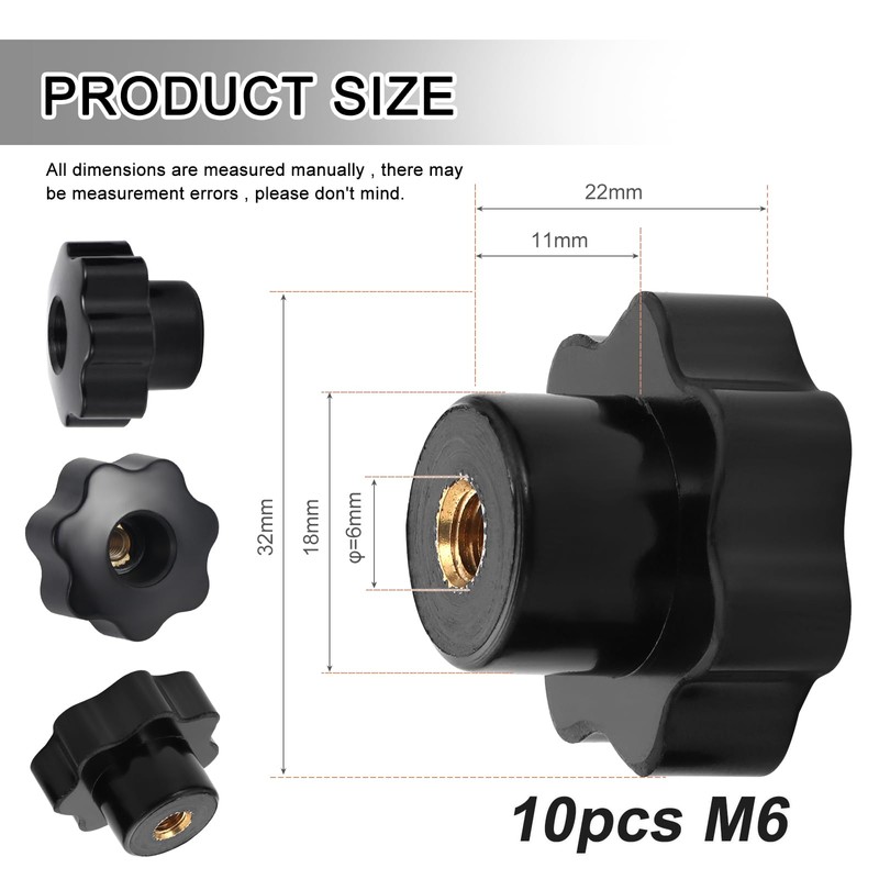 HSeaMall Star Grip Nut M6 Star Grip Screw Black Star