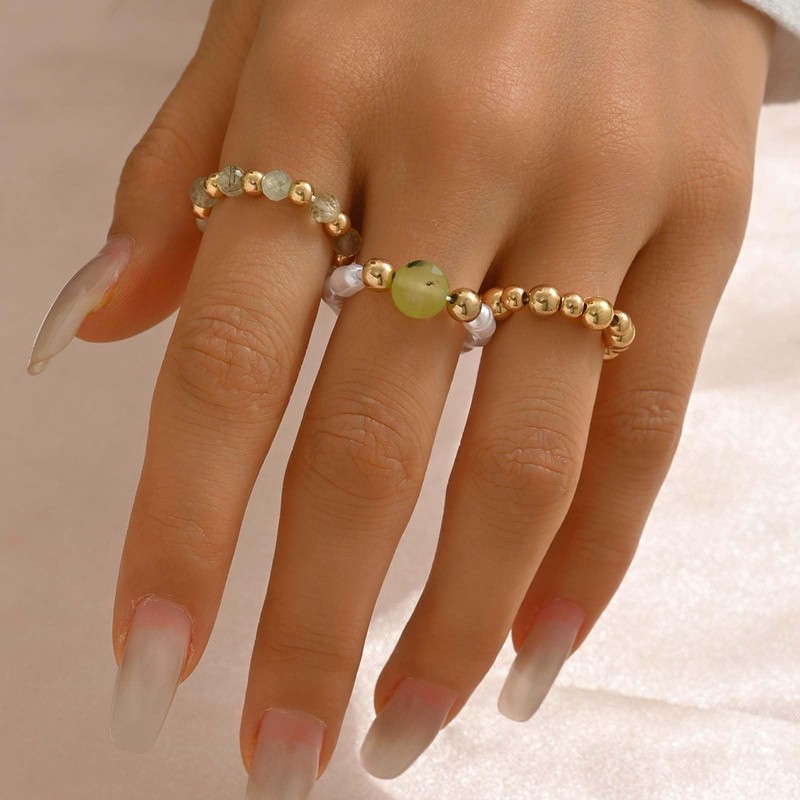 HUASAI Boho Thumb Rings for Women, Adjustable Pearl Jade Tiger