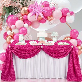 Fanqisi Hot Pink Tablecloth Party Table Cover: 90x156 Inches Rosette Baby Shower Table Cloth - Wedding Birthday Table Decoration