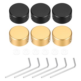 MECCANIXITY 6 Pcs Footswitch Toppers Guitar Pedal Button Caps Metal Footswitch Top Cover 3/8" for Guitar Effects Pedal Buttons, Gold, Black