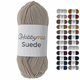 HobbyMia Suede Yarn - 50gr. / 1.76oz. - 160m. / 175 yds. - 100% Microfiber - (3) Light, Light Worsted, Dk Weight - Leather Look - Nubuck Yarn for Crochet & Knitting (12905 - Beige - 1 Skein)