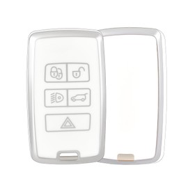 OFF WE GO Car Key Cover Case Car Key Fob for Land Range Rover Discovery Sport Evoque Velar L405 Jaguar XF XJ Full Protection Car Key Shell with Keychain 5 buttons Car Key Holder Box, White Silver