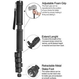 Acuvar Pro Series 65-Inch Heavy Duty Monopod for Canon, Nikon, Sony Mirrorless, DSLR Cameras, Action Cameras & Go Pro - Steady Photography Monopod - Lightweight & Portable - Easy to Carry with Pouch