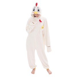 NEWCOSPLAY Unisex Adult White Chicken Onesie Pajamas Animal One Piece Costume Cosplay Sleepwear (White Chicken, Large)