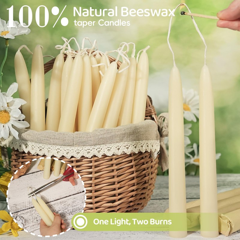 30 Pack Beeswax Taper Candles in Bulk 8 inch Tall