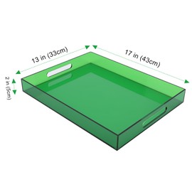 Large Acrylic Serving Tray Decorative Ottoman Coffee Table Tray with Handles Decor Food Tea Fruit Dinner Snack Appetizer Lunch Dessert Drink Eating for Bar Kitchen Party, 17x13 Inches, Emerald Green