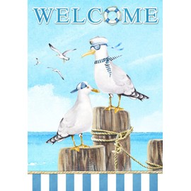 Texupday Welcome Sailor Seagull Decoration Summer Seaside House Flag Holiday Party Beach Coastal Outdoor Yard Flag 28" x 40"