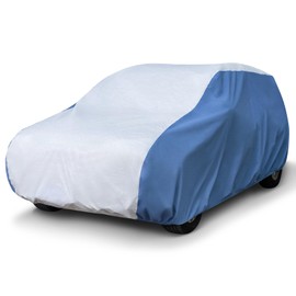 Season Guard Hyvek Hatchback Cover for Automobiles, All Weather Waterproof Outdoor Full Hatchback Car Covers, Breathable and UV Protection, Universal Fit for Hatchback up to 175", White/Blue