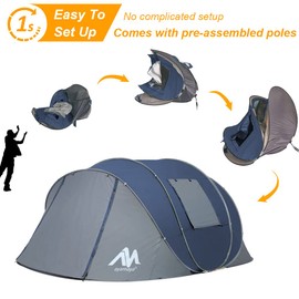 6 Person Easy Pop Up Tents for Camping - AYAMAYA Double Layer Waterproof Instant Tent with Vestibule & Porch, Large Size Family Tent Automatic Setup for 4-6 People Camping Hiking (Poles Included)