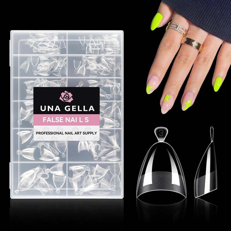 UNA GELLA Almond Gel Nail Tips Short: Half Cover Almond