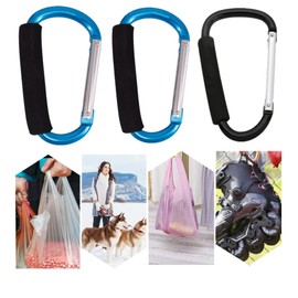 Magnoloran 4 Pack Grocery Bag Shopping Bag Holder Handle Carrier Tool Multi Purpose Snap Hook Baby Stroller Hook Stroller Organizer Hook Clips Carabiner Clip with Soft Cushion Grip, Black & Blue