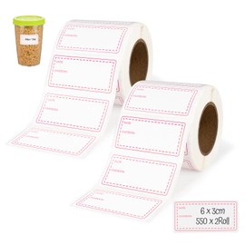 Agoer 60 x 30mm Removable Food Stickers,1100 Pcs Dissolvable Freezer Labels Rolls with Date Annotation,2 Rolls Prep Canning Labels Waterproof Food Stickers Labels for Home Restaurant Container,Red