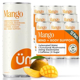 üm Functional Mushroom Sparkling Beverage - Mental Clarity, Energy, Immunity, Stress Relief, Hydration - Zero Sugar, Zero Caffeine, 12fl oz (Pack of 12) (12 Fl Oz (Pack of 12), Mango)
