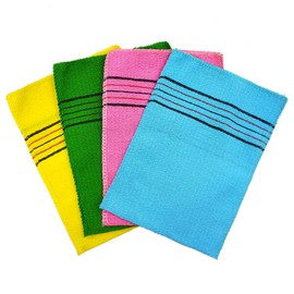 Exfoliating Body Scrub Mitt, 4 Pcs Resuable Body Exfoliating Washcloth for Shower, Body Scrub, Body Cleaning, Removing Dry Skin Flakes(4 Colors)
