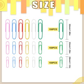 Mardatt 450Pcs Colored Paper Clips, 28/33/50mm (1.1/1.3/2 Inch) Assorted Paperclips Colorful Paper Clips, Small Medium Large Paper Clips for Office School Personal Use